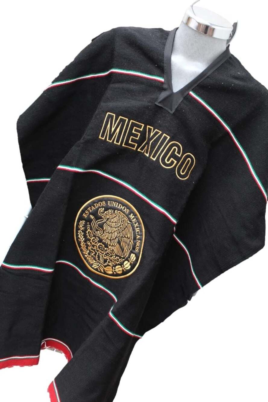 Jorongo Poncho Mexicano Artesanal Negro con Escudo (Moneda) : : Hogar y Cocina,